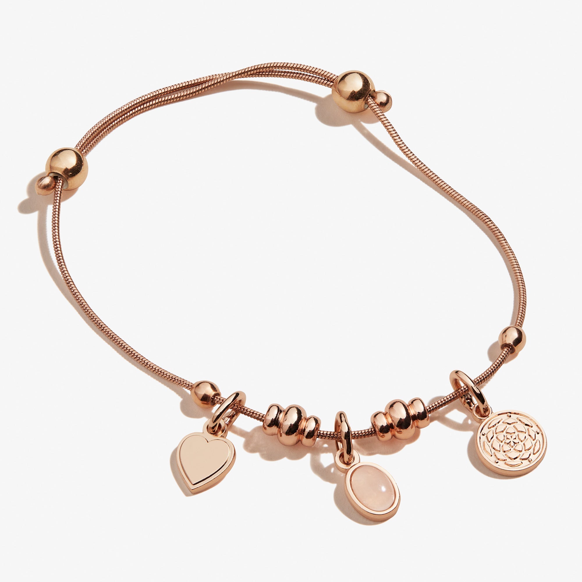 Heart + Rose Quartz Gemstone Multi-Charm Bracelet
