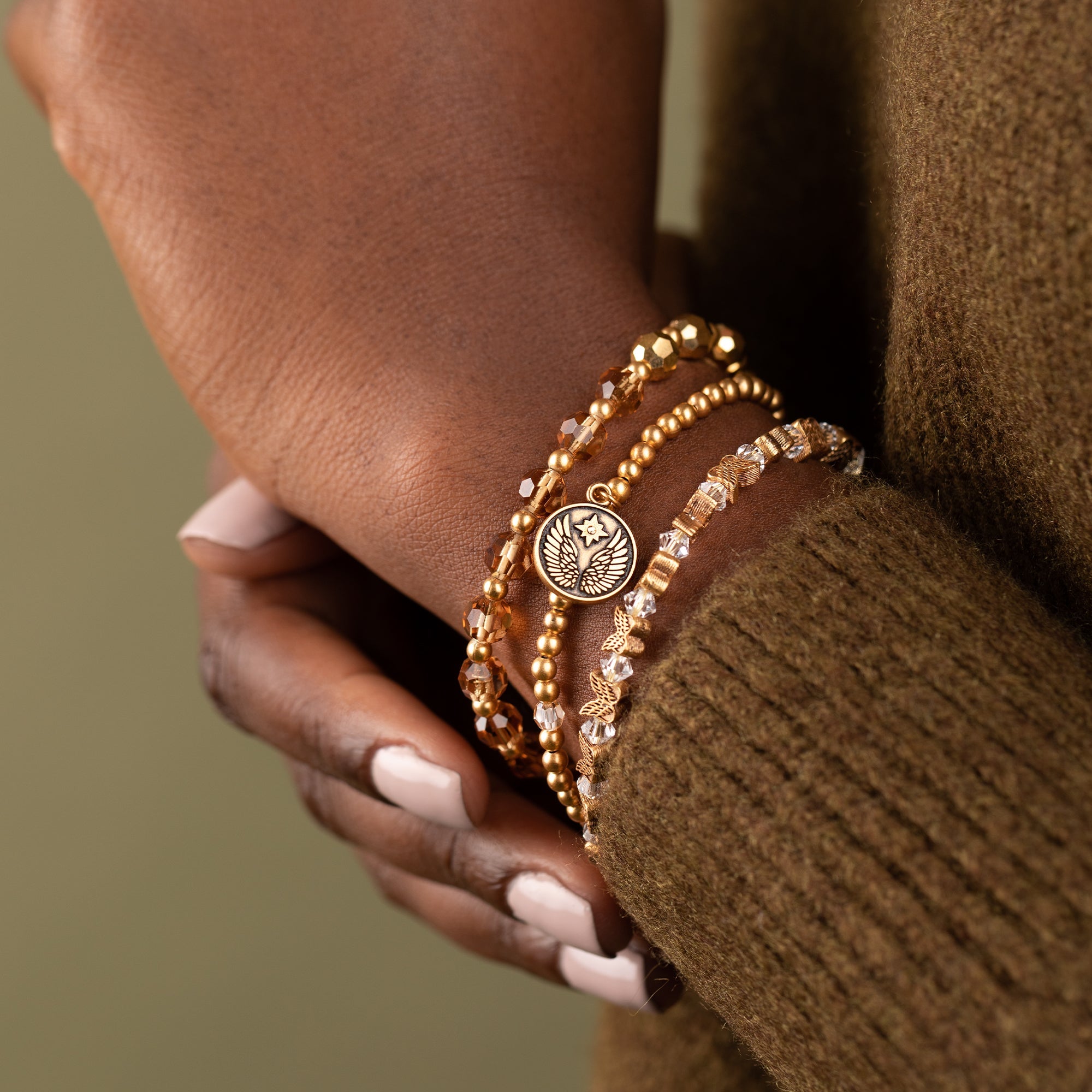Guardian Angel Crystal Stretch Bracelets, Set of 3