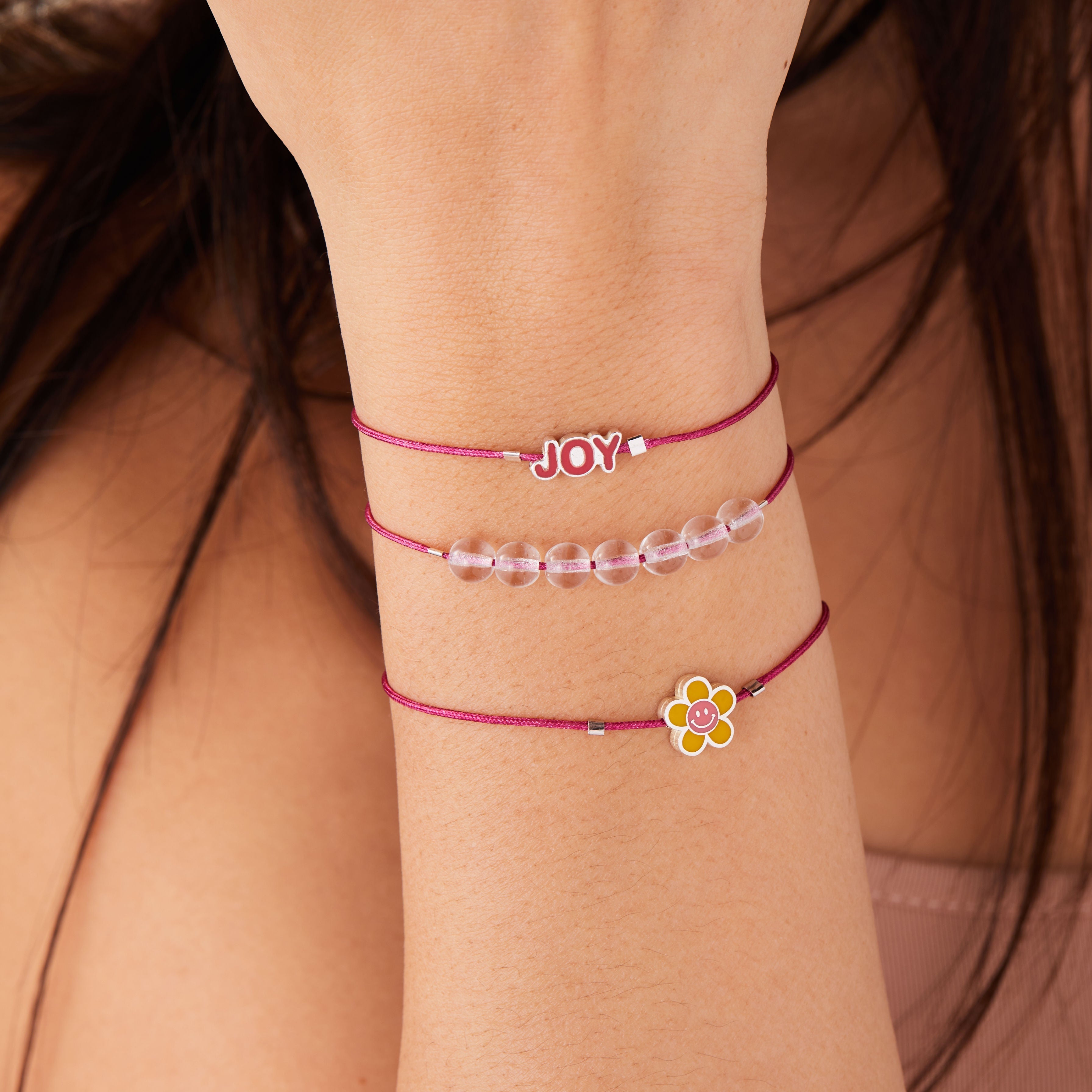 Joy Flower Cord Bracelets, Set of 3