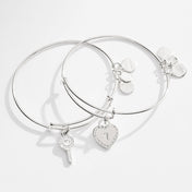 Pavé Key to Love Charm Bangle Bracelets, Set of 2