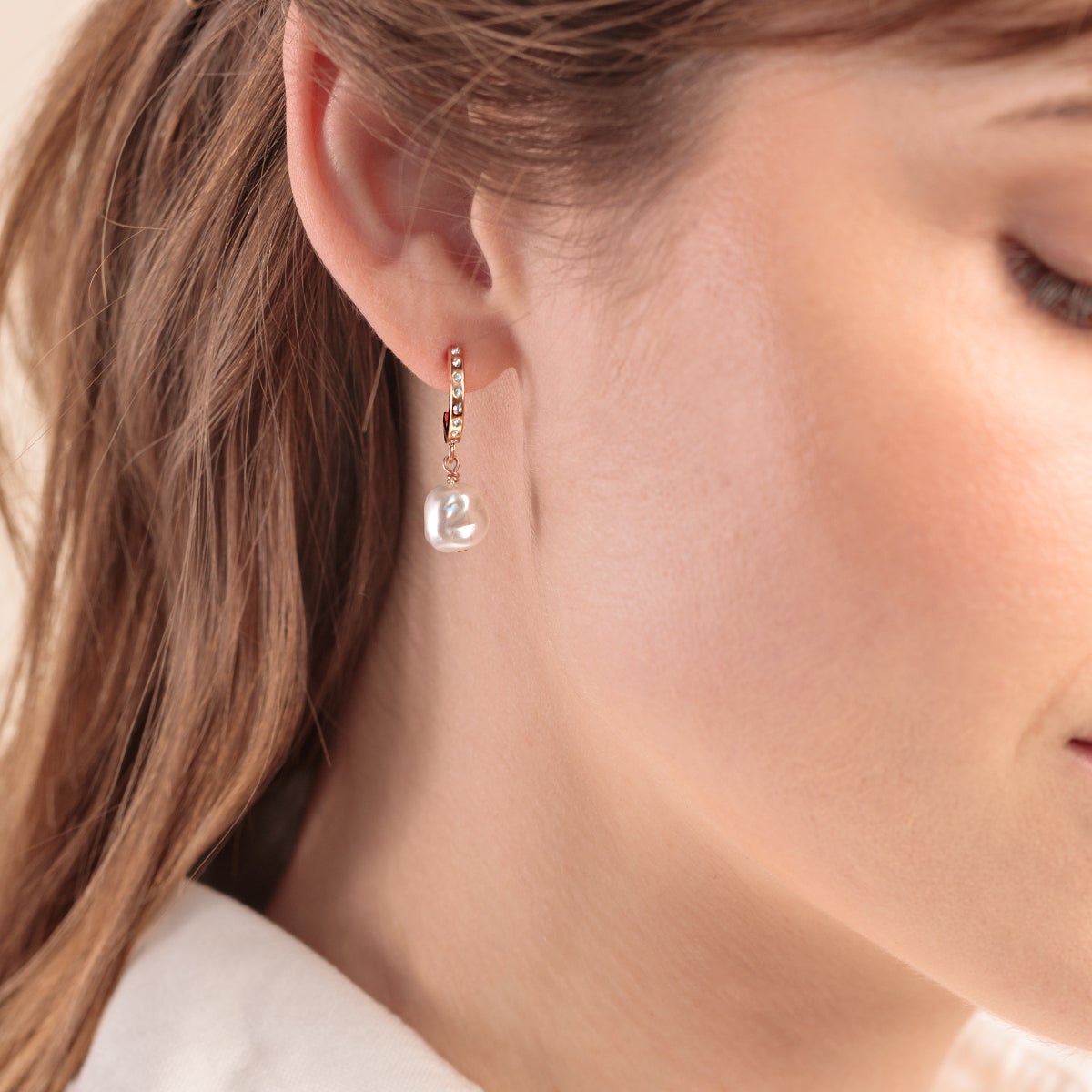 Pavé Pearl Hoop Earrings