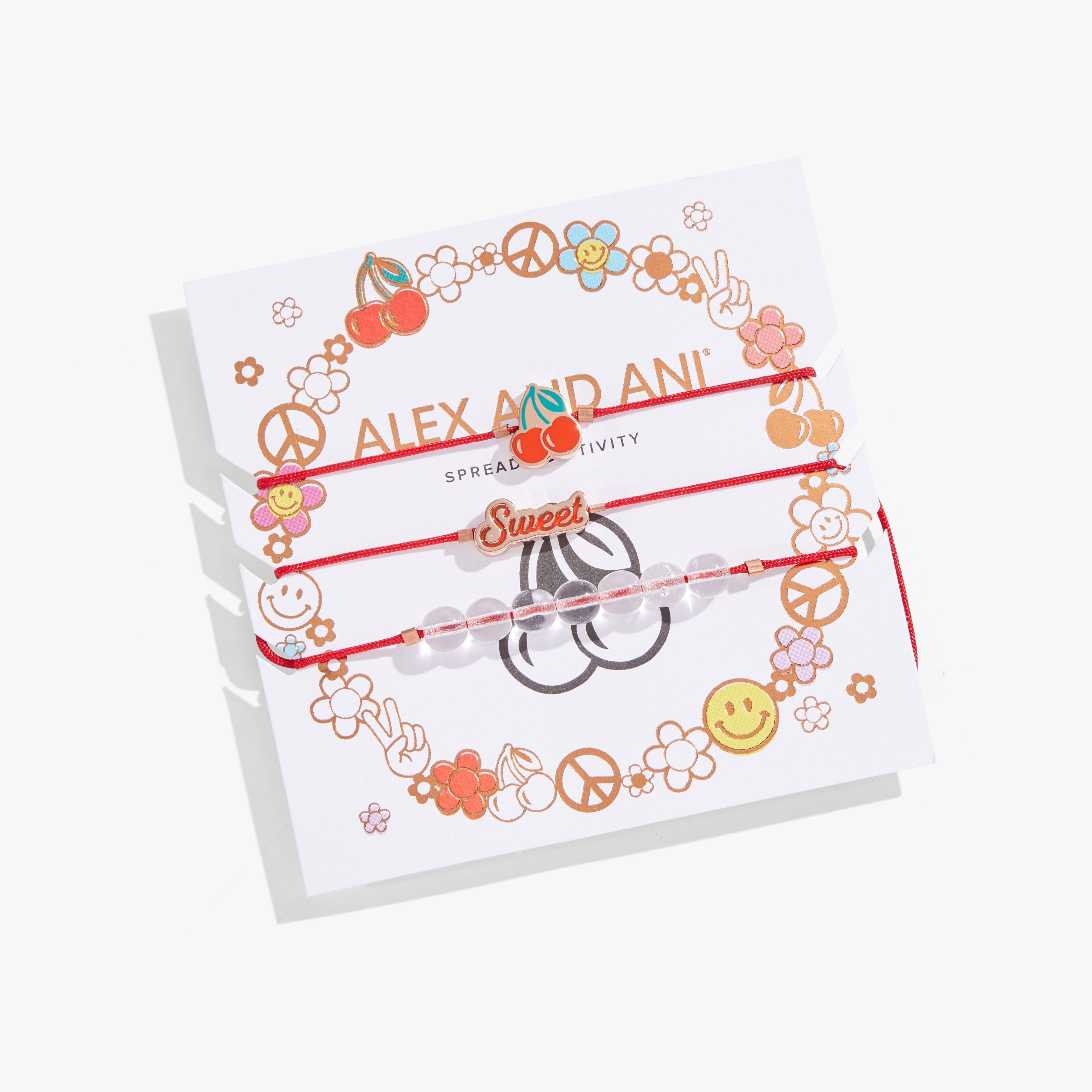 So Sweet Cherry Cord Bracelets, Set of 3